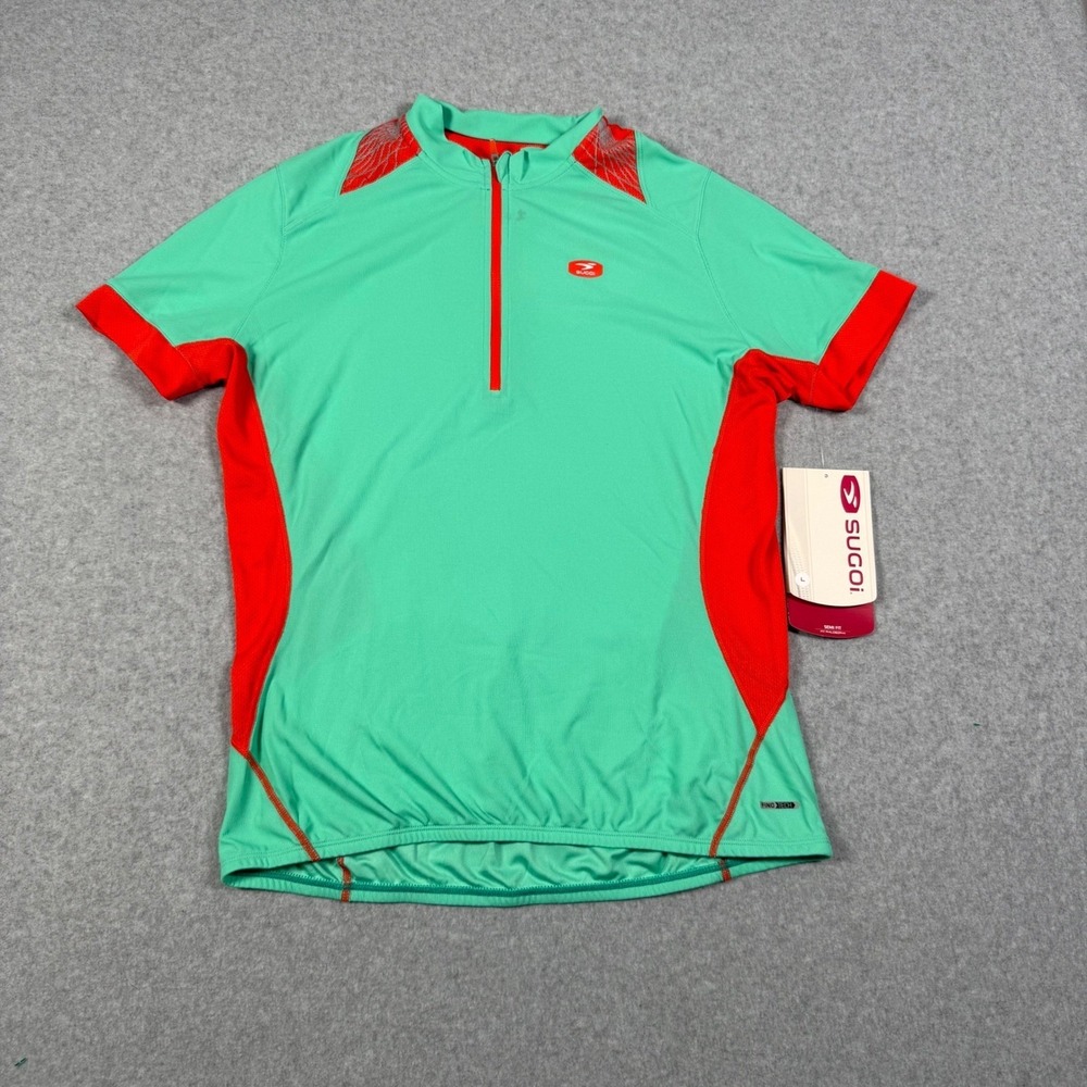 Sugoi Neo Pro Cycling Jersey Womens L Glacier Green Red Quarter Zip 57117F NWT